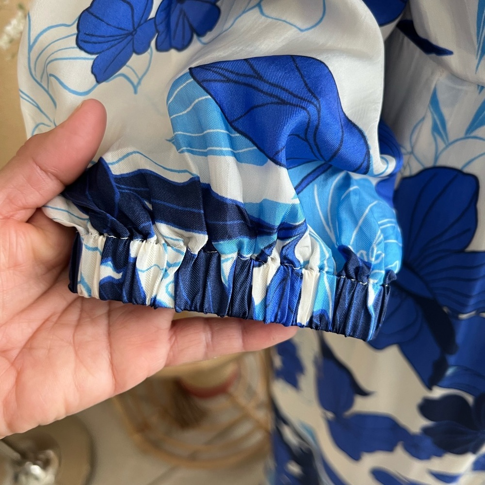 J. Crew collection Blue white floral one shoulder maxi Dress Ruffled size 10 - Picture 13 of 16